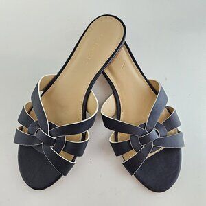 Women's Talbots Keri Vachetta Navy Blue Leather Slip On Sandals, Size 8